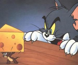 Puzzle Ο Tom η γάτα έκπληξη Jerry το ποντίκι για να λαμβάνουν ένα κομμάτι τυρί